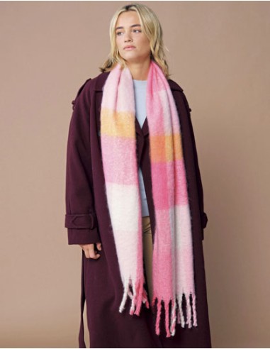 BEE-B494R-Fluffy Check Scarf